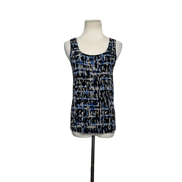Chico's Travelers bblack blue tan abstract print sleeveless top size 0 - small - Picture 7 of 10